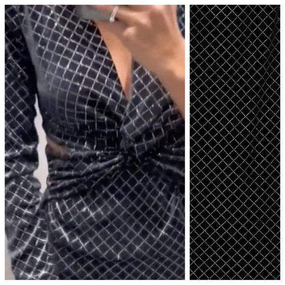 NWT. Zara Black Sparkly Velvet Midi Dress with V-neck. Size S. - Picture 3 of 10